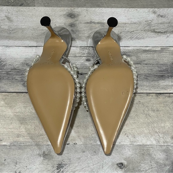 MACH & MACH Diamond Of Elizabeth Imitation Pearl Pointed Toe Mule Silver Sz-38/8 - Picture 14 of 14